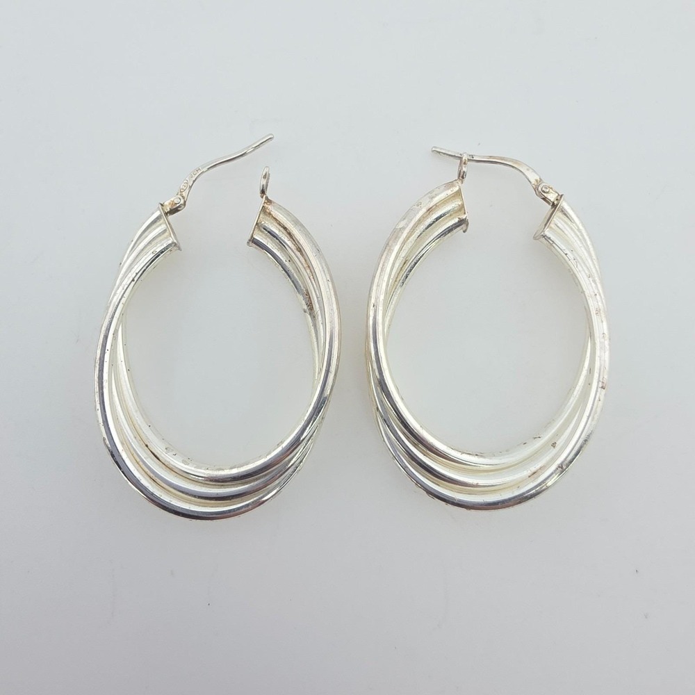 Vtg JACMEL MAURITIUS JCM Hoop Earrings 925 Sterling Silver Twisted Shabby Chic